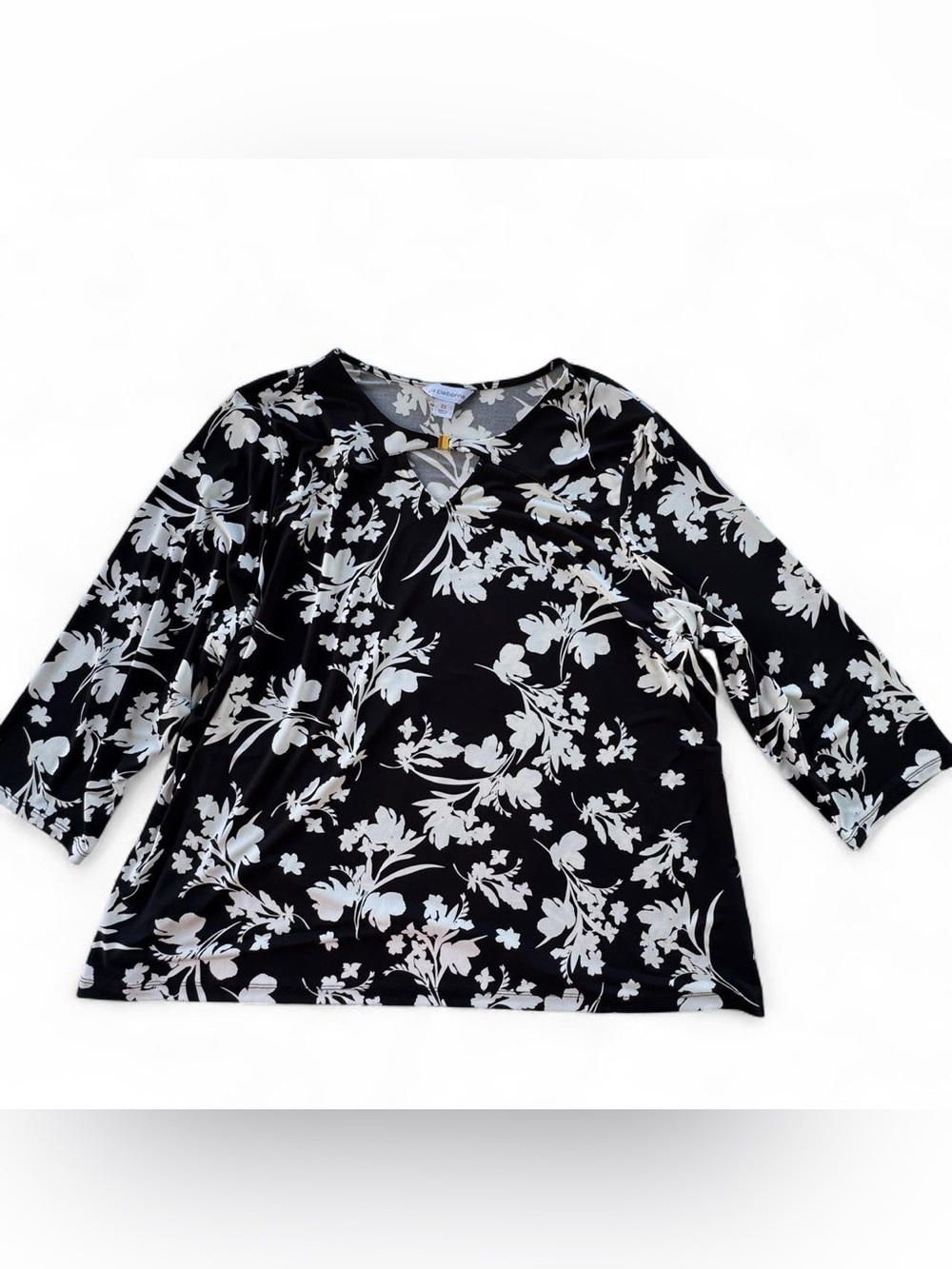 Liz Claiborne Floral Black & White Print Keyhole Neck Top Size 2X